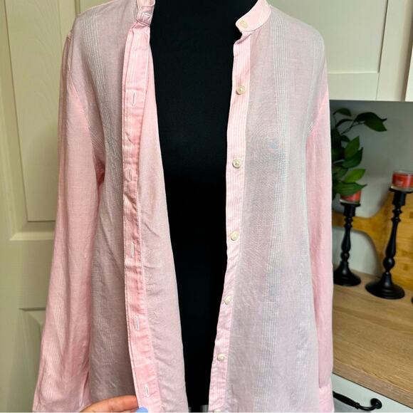 Untuckit for Her Kathryn Linen Blend Button Front Long Sleeve Shirt Size 6 Pink - Picture 3 of 11